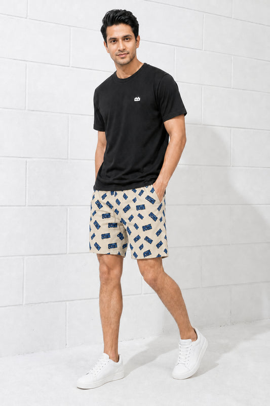 Boxy Crew Men Black Solid T-Shirt with Beige Boxer Shorts Night Suit & Loungewear Set – product image 1