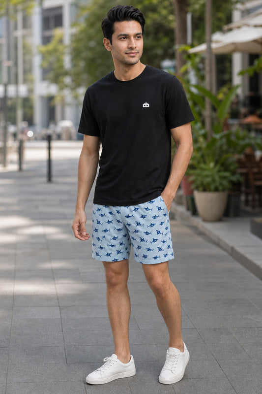 Boxy Crew Men Black Solid T-Shirt with Sky Blue Boxer Shorts Night Suit & Loungewear Set – product image 1
