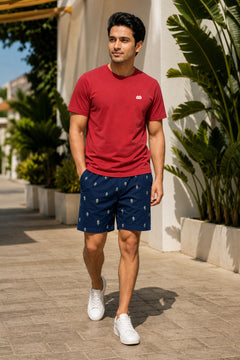 Boxy Crew Men Red Solid T-Shirt with Navy Blue Boxer Shorts Night Suit & Loungewear Set – product image 1