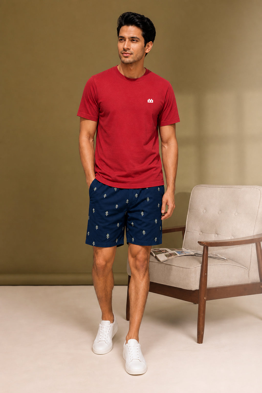 Boxy Crew Men Red Solid T-Shirt with Navy Blue Boxer Shorts Night Suit & Loungewear Set – product image 3