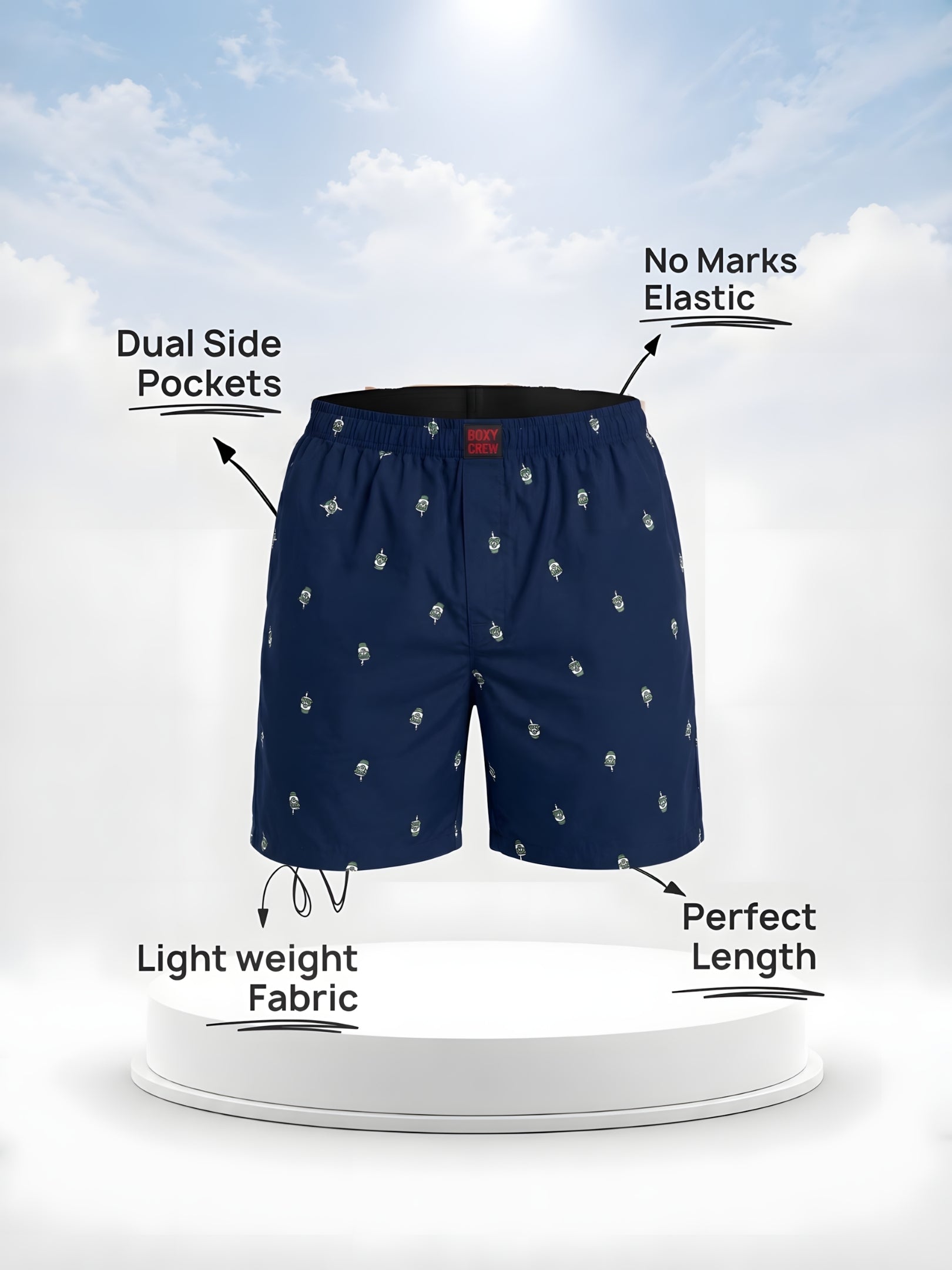 Boxy Crew Men Red Solid T-Shirt with Navy Blue Boxer Shorts Night Suit & Loungewear Set – product image 4