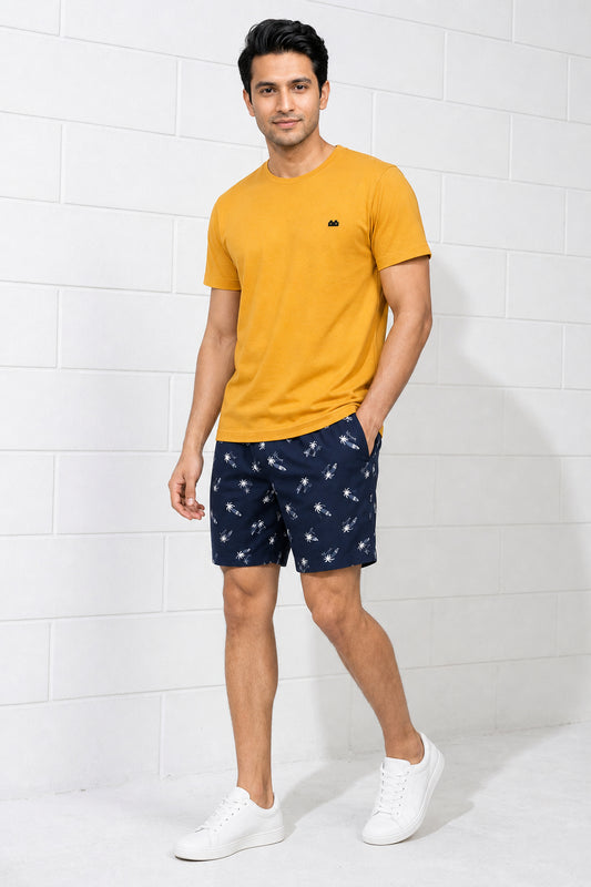 Boxy Crew Men Mustard Solid T-Shirt with Navy Blue Boxer Shorts Night Suit & Loungewear Set – product image 1