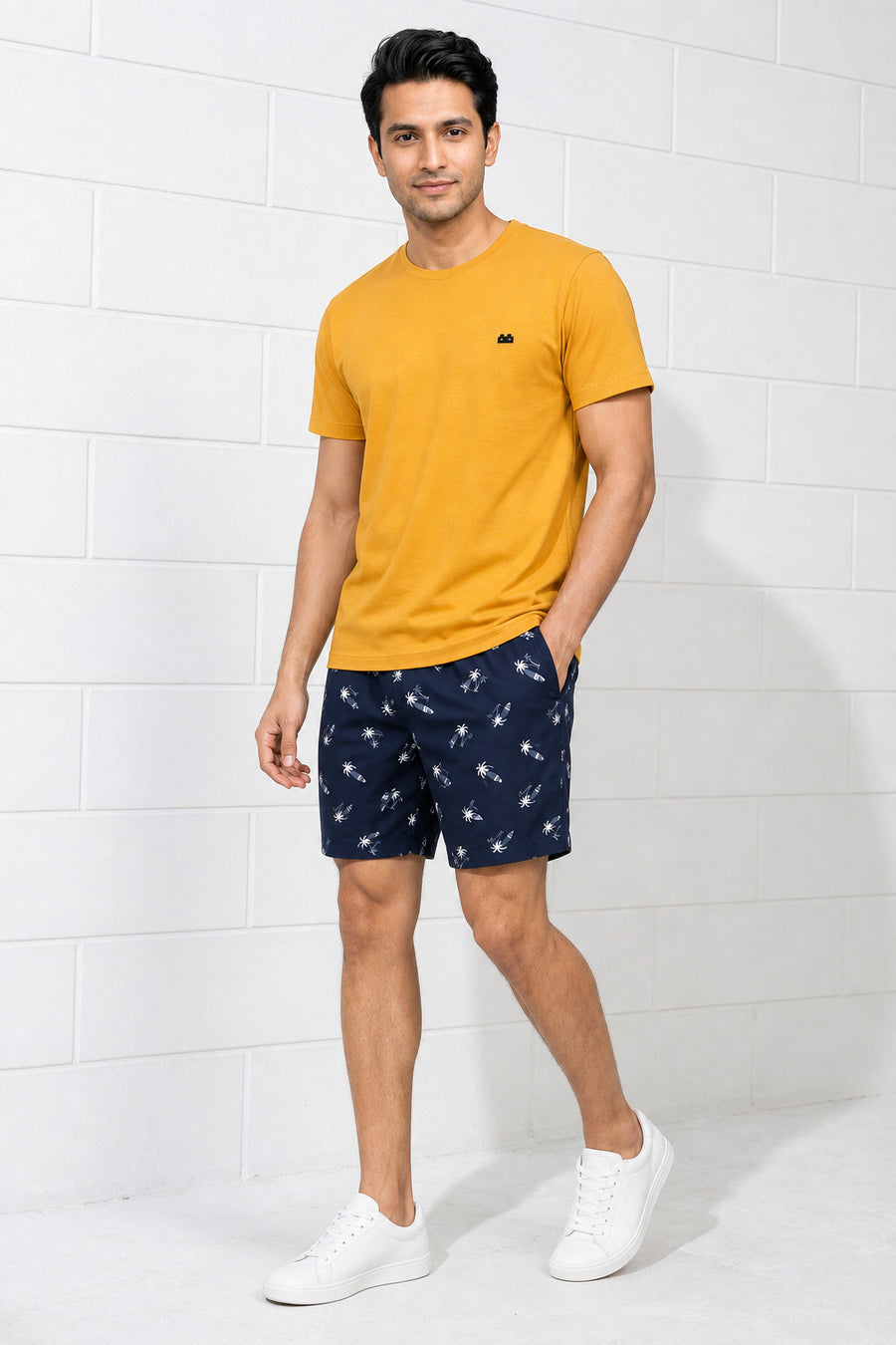 Boxy Crew Men Mustard Solid T-Shirt with Navy Blue Boxer Shorts Night Suit & Loungewear Set – product image 1