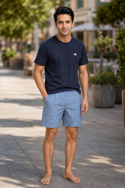 Boxy Crew Men Navy Blue Solid T-Shirt with Sky Blue Boxer Shorts Night Suit & Loungewear Set – product image 1