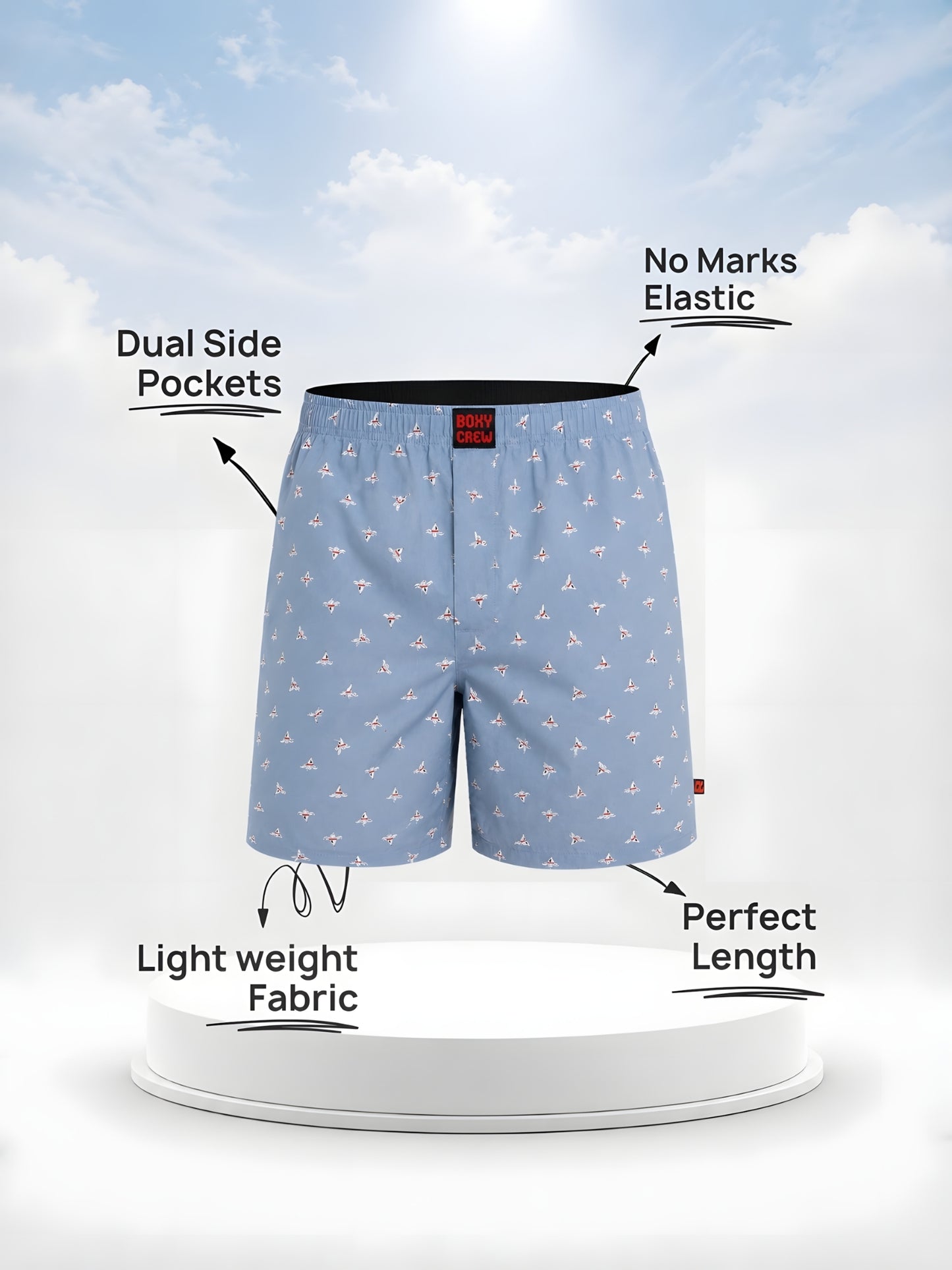 Boxy Crew Men Navy Blue Solid T-Shirt with Sky Blue Boxer Shorts Night Suit & Loungewear Set – product image 4