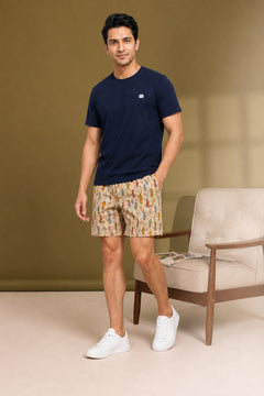 Boxy Crew Men Navy Blue Solid T-Shirt with Beige Boxer Shorts Night Suit & Loungewear Set – product image 3