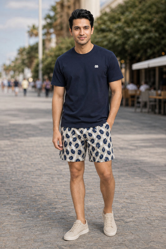 Boxy Crew Men Navy Blue Solid T-Shirt with Cream Boxer Shorts Night Suit & Loungewear Set – product image 1