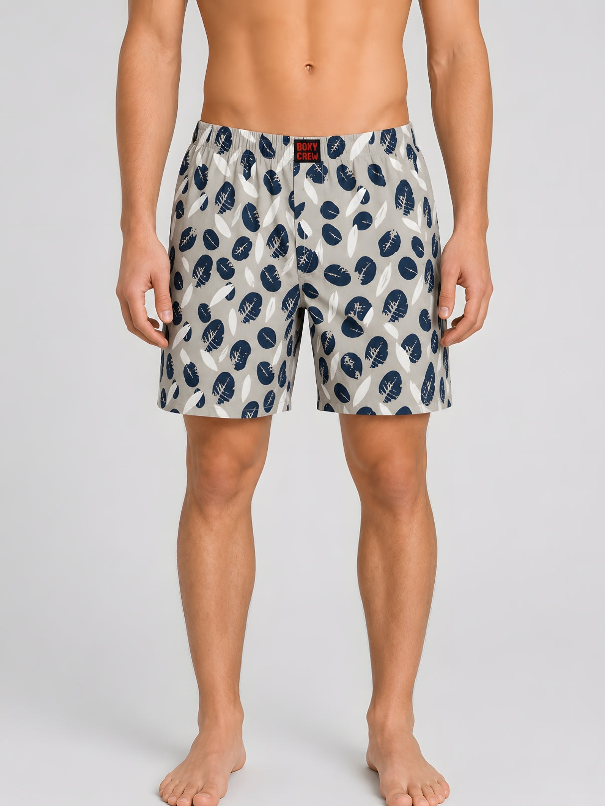 Boxy Crew Men Navy Blue Solid T-Shirt with Cream Boxer Shorts Night Suit & Loungewear Set – product image 4