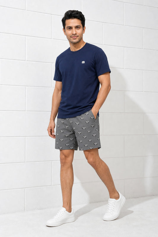 Boxy Crew Men Navy Blue Solid T-Shirt with Grey Boxer Shorts Night Suit & Loungewear Set – product image 1