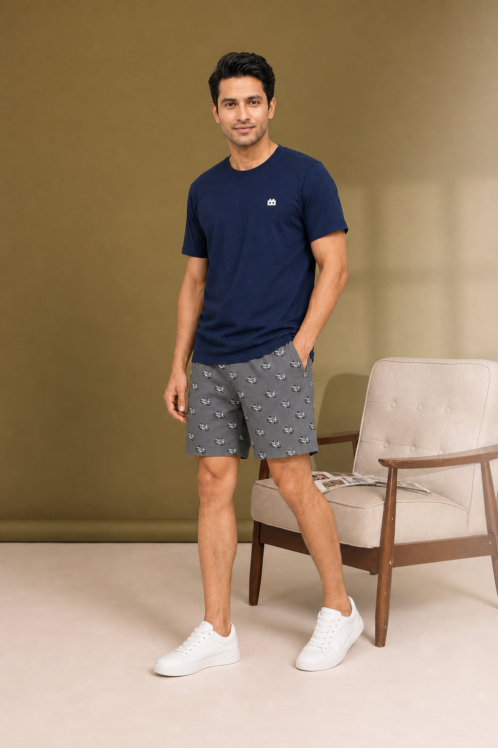 Boxy Crew Men Navy Blue Solid T-Shirt with Grey Boxer Shorts Night Suit & Loungewear Set – product image 3