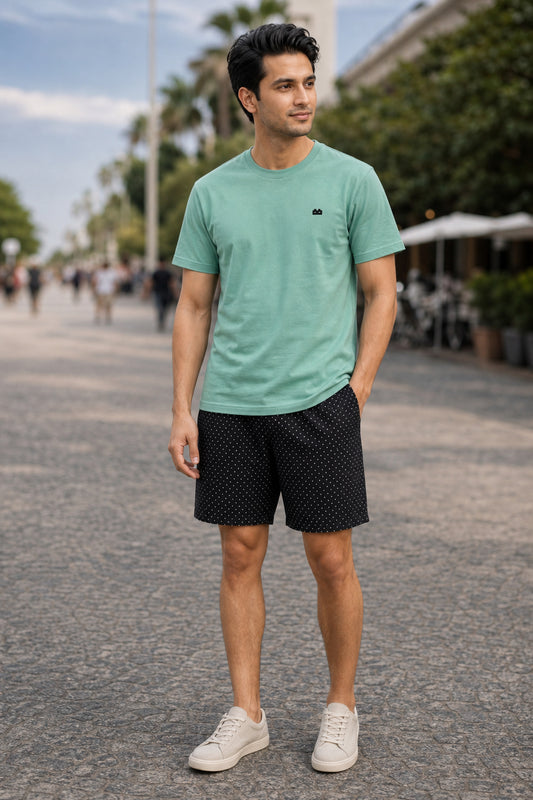 Boxy Crew Men Pista Green Solid T-Shirt with Black Boxer Shorts Night Suit & Loungewear Set – product image 1