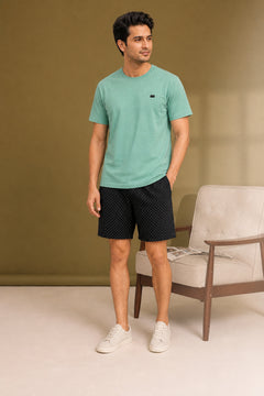 Boxy Crew Men Pista Green Solid T-Shirt with Black Boxer Shorts Night Suit & Loungewear Set – product image 3