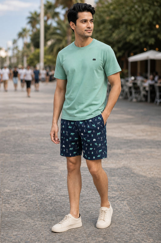 Boxy Crew Men Pista Green Solid T-Shirt with Navy Blue Boxer Shorts Night Suit & Loungewear Set – product image 1