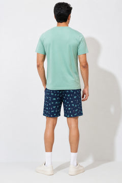 Boxy Crew Men Pista Green Solid T-Shirt with Navy Blue Boxer Shorts Night Suit & Loungewear Set – product image 2