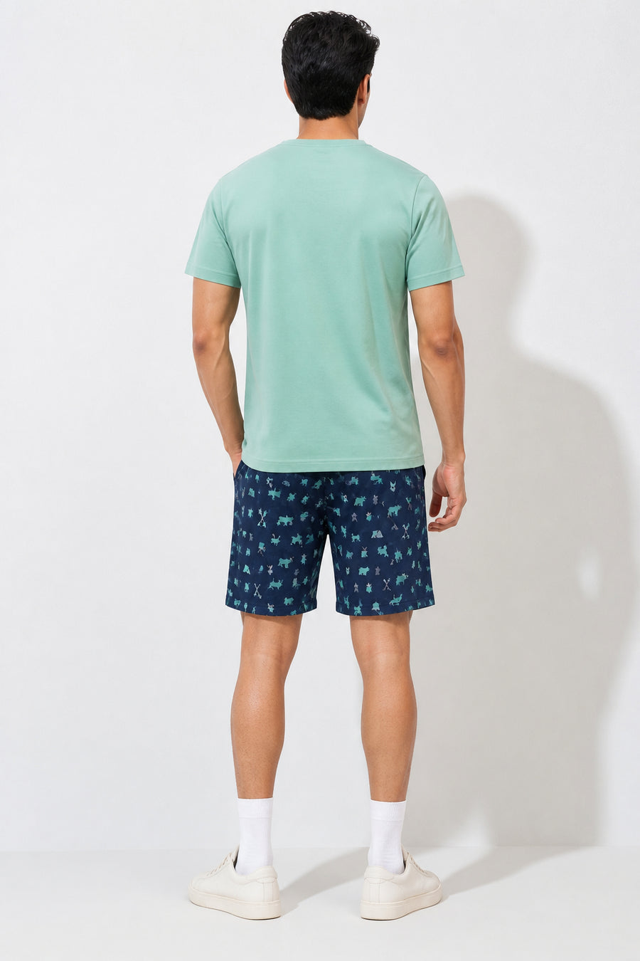 Boxy Crew Men Pista Green Solid T-Shirt with Navy Blue Boxer Shorts Night Suit & Loungewear Set – product image 2