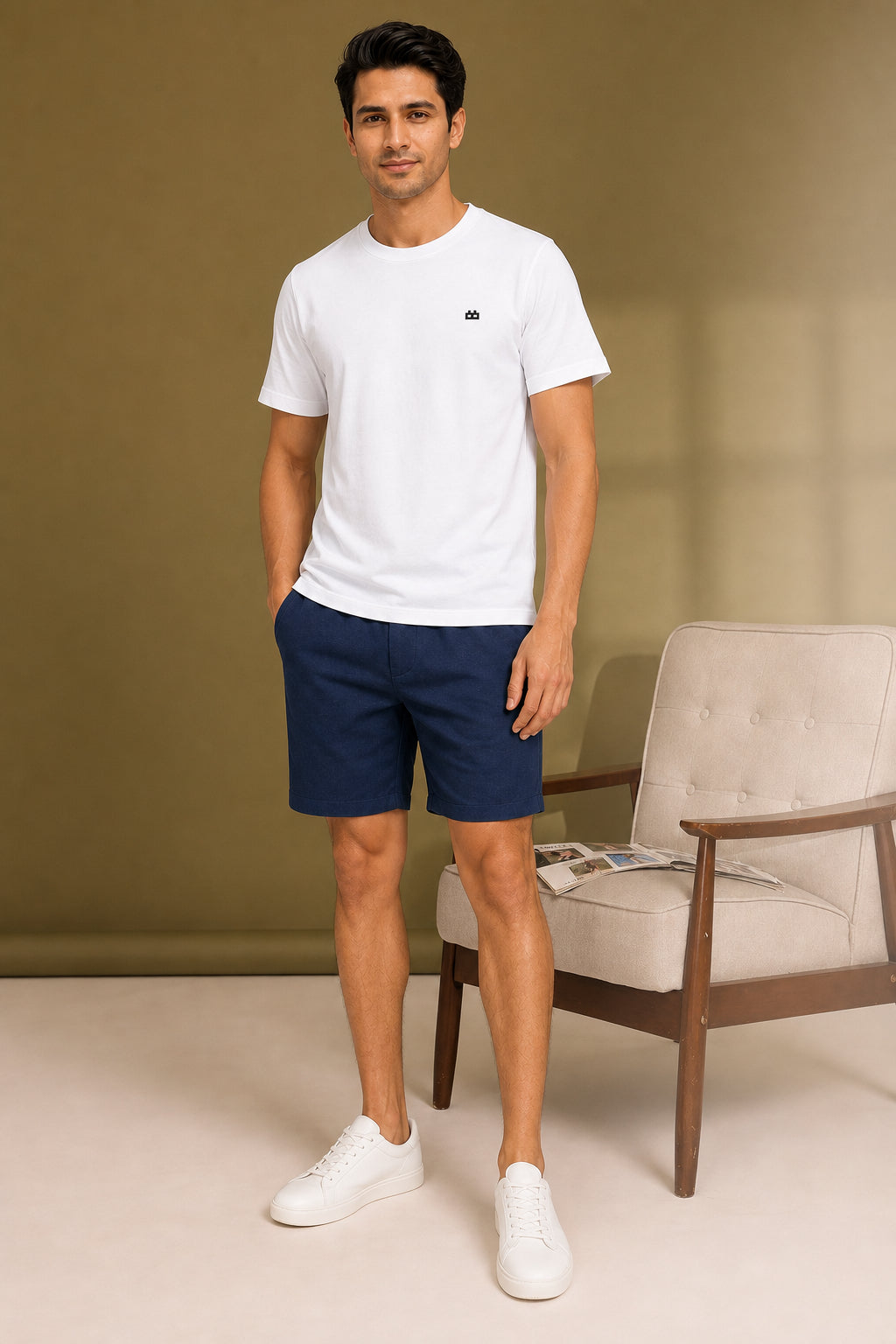 Boxy Crew Men White Solid T-Shirt with Navy Blue Boxer Shorts Night Suit & Loungewear Set – product image 3