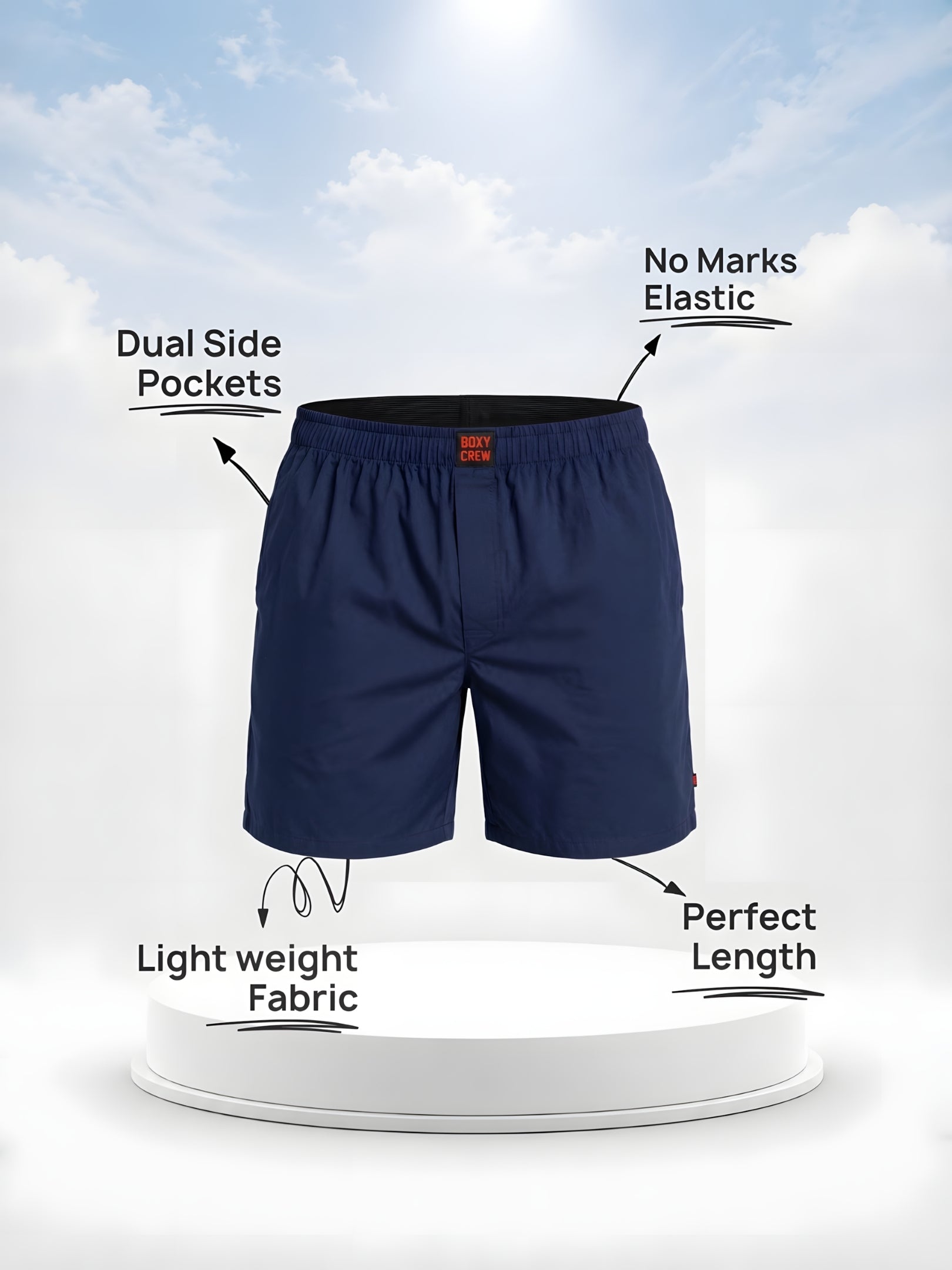 Boxy Crew Men White Solid T-Shirt with Navy Blue Boxer Shorts Night Suit & Loungewear Set – product image 4