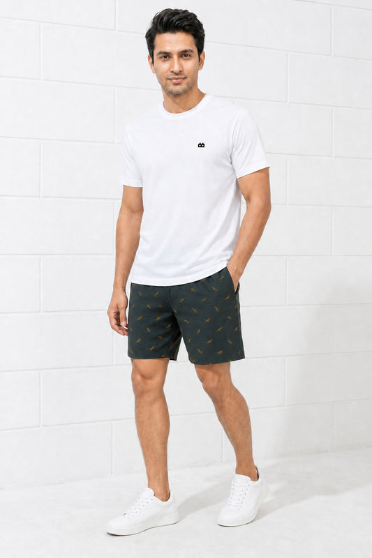 Boxy Crew Men White Solid T-Shirt with Dark Teal Boxer Shorts Night Suit & Loungewear Set – product image 1