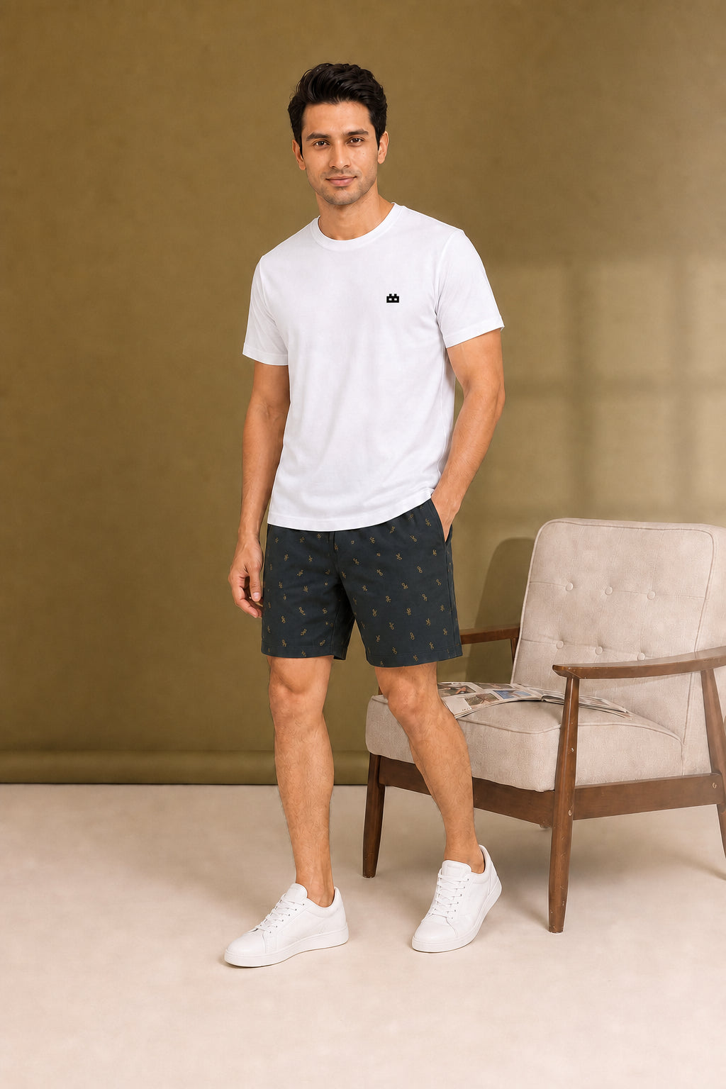 Boxy Crew Men White Solid T-Shirt with Dark Teal Boxer Shorts Night Suit & Loungewear Set – product image 3