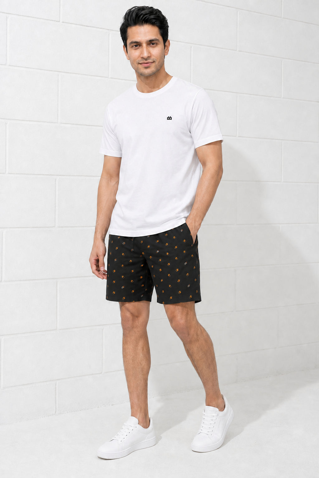 Boxy Crew Men White Solid T-Shirt with Black Boxer Shorts Night Suit & Loungewear Set – product image 1