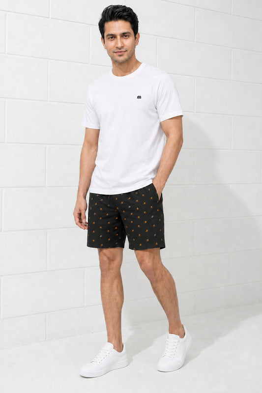 Boxy Crew Men White Solid T-Shirt with Black Boxer Shorts Night Suit & Loungewear Set – product image 1