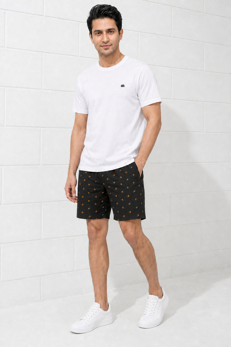 Boxy Crew Men White Solid T-Shirt with Black Boxer Shorts Night Suit & Loungewear Set – product image 1