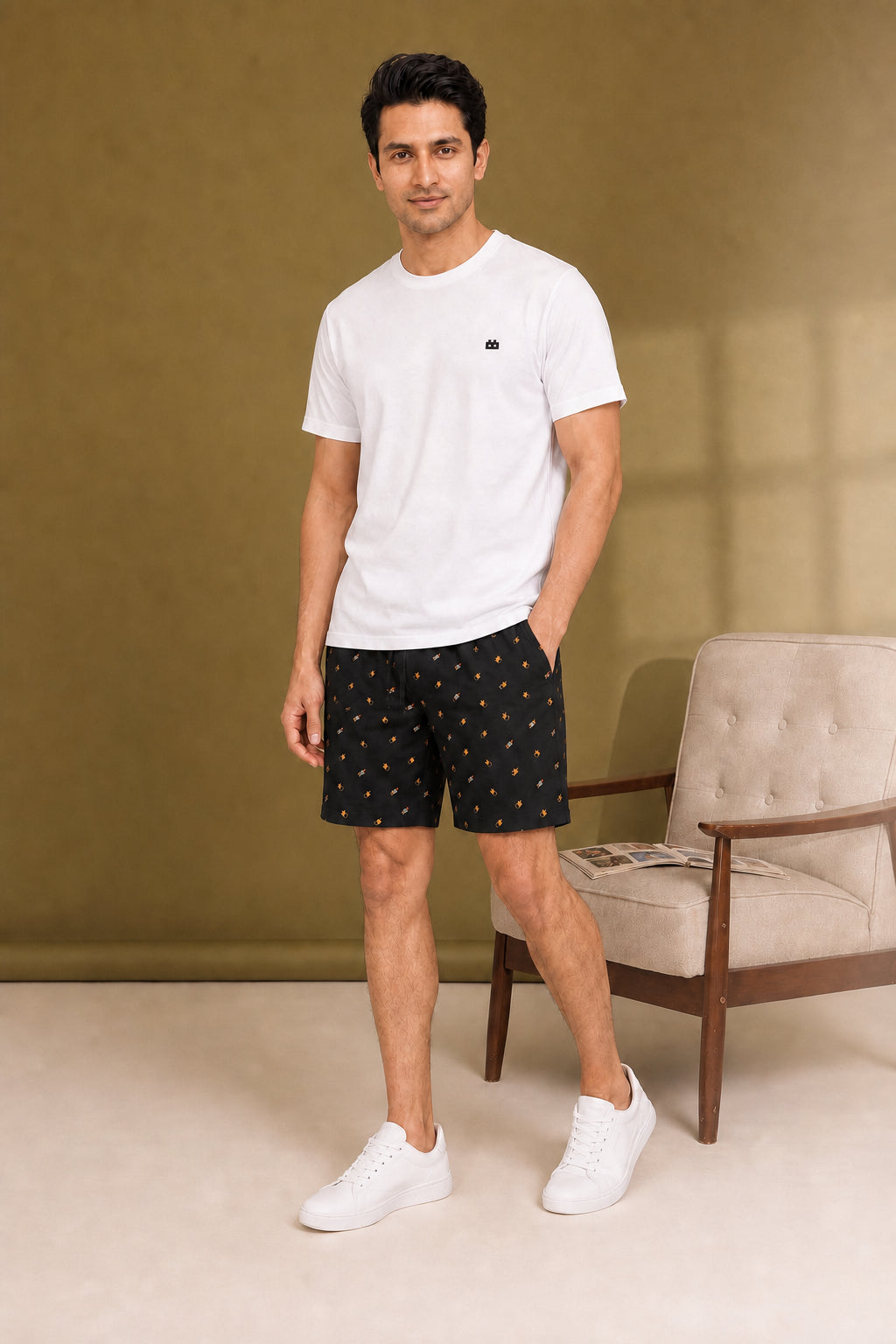 Boxy Crew Men White Solid T-Shirt with Black Boxer Shorts Night Suit & Loungewear Set – product image 3