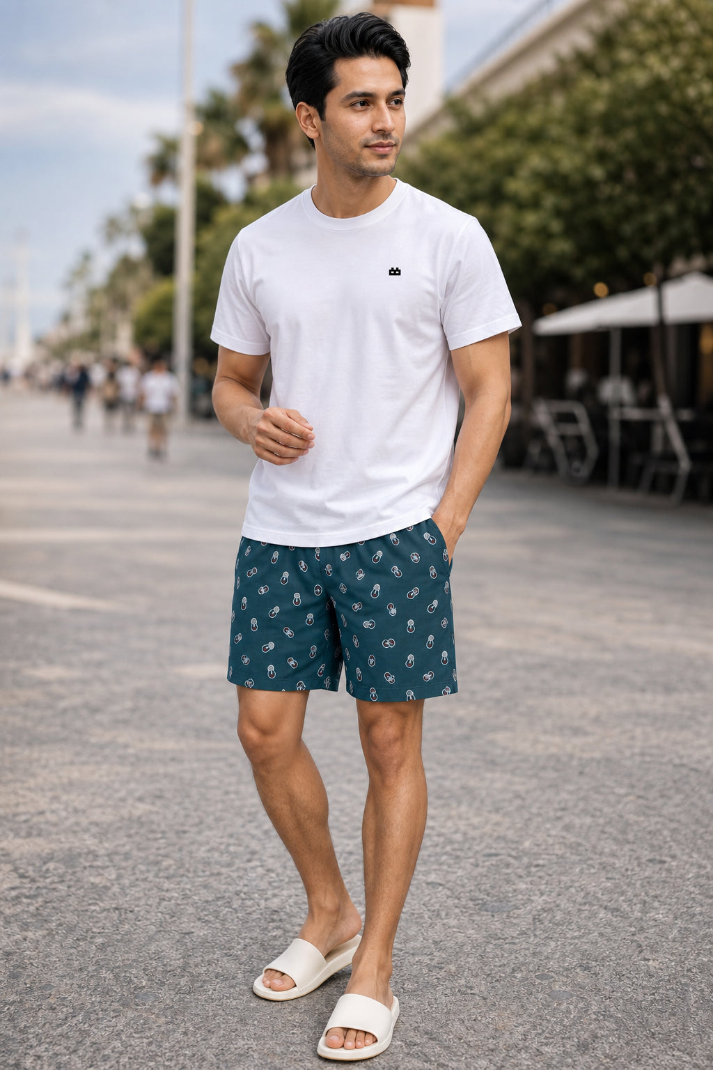 Boxy Crew Men White Solid T-Shirt with Teal Boxer Shorts Night Suit & Loungewear Set – product image 1