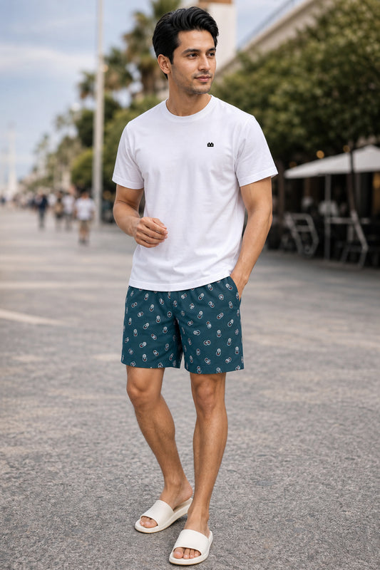 Boxy Crew Men White Solid T-Shirt with Teal Boxer Shorts Night Suit & Loungewear Set – product image 1