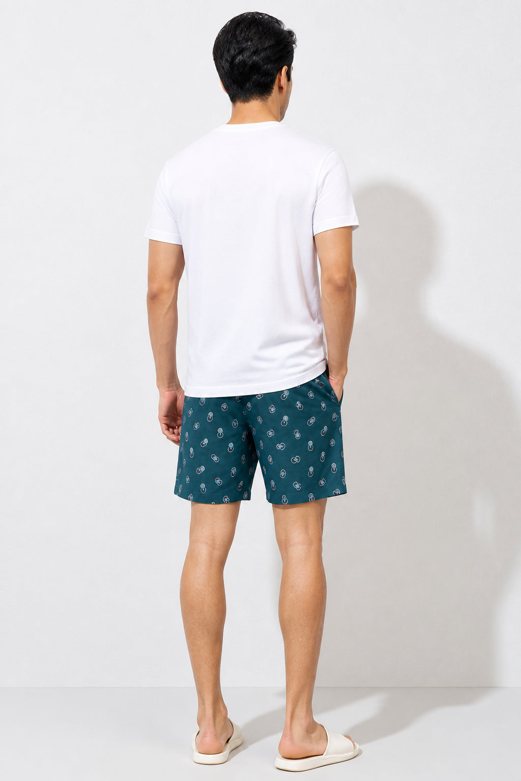 Boxy Crew Men White Solid T-Shirt with Teal Boxer Shorts Night Suit & Loungewear Set – product image 2