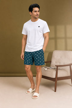 Boxy Crew Men White Solid T-Shirt with Teal Boxer Shorts Night Suit & Loungewear Set – product image 3