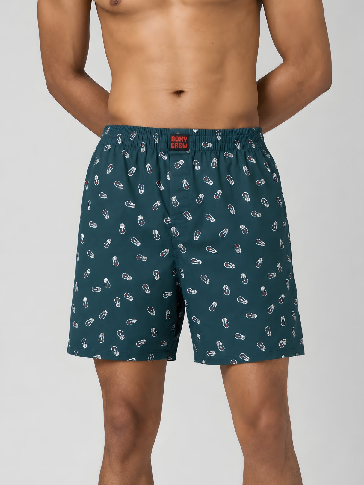 Boxy Crew Men White Solid T-Shirt with Teal Boxer Shorts Night Suit & Loungewear Set – product image 4