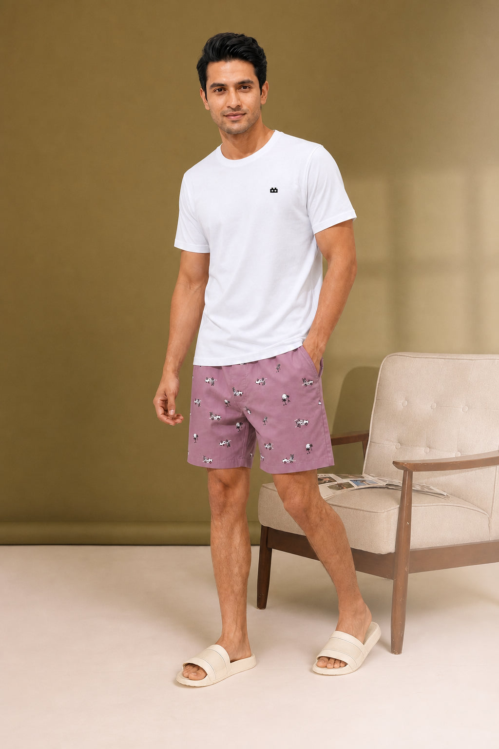 Boxy Crew Men White Solid T-Shirt with Pink Boxer Shorts Night Suit & Loungewear Set – product image 3