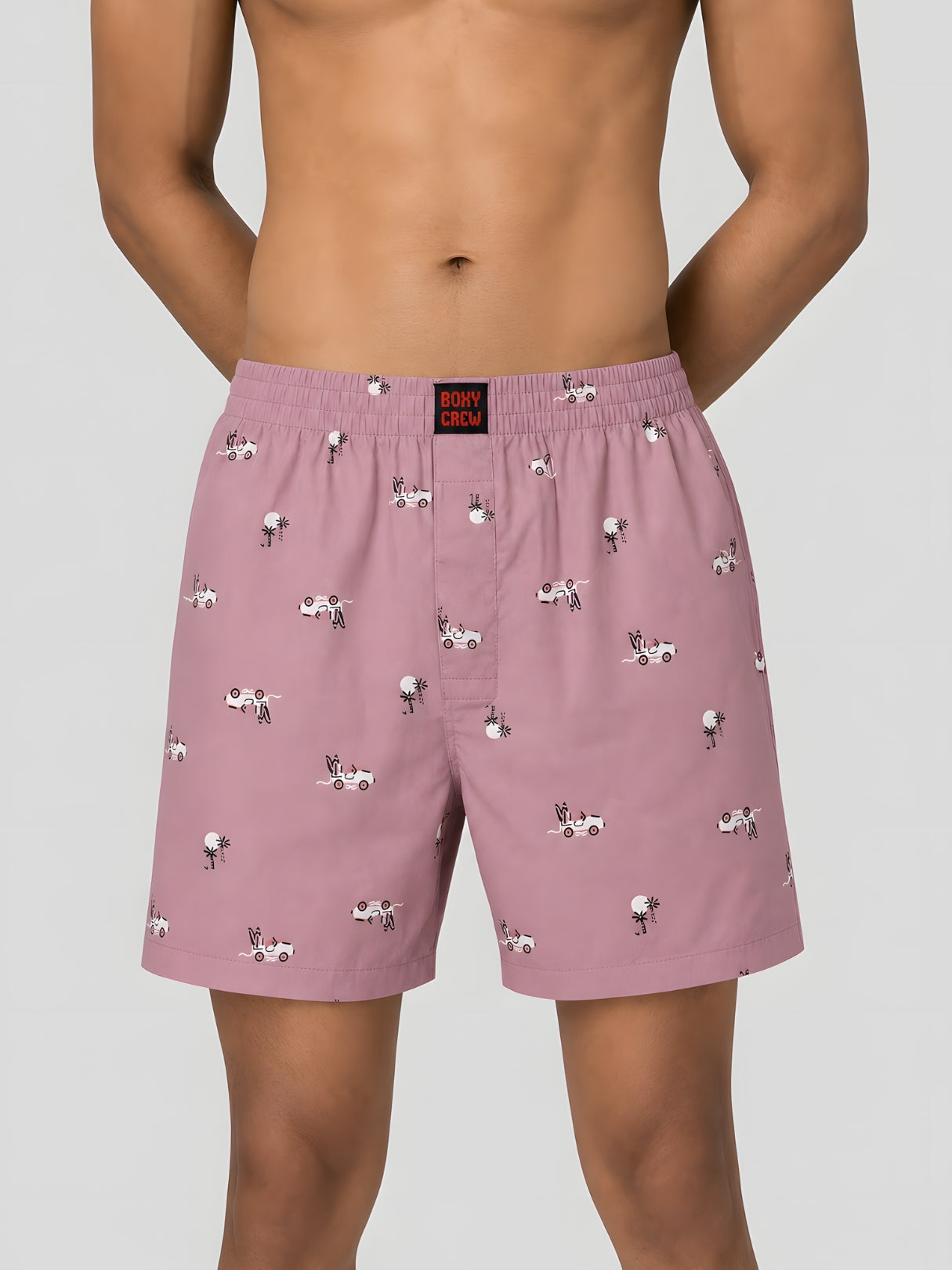 Boxy Crew Men White Solid T-Shirt with Pink Boxer Shorts Night Suit & Loungewear Set – product image 4