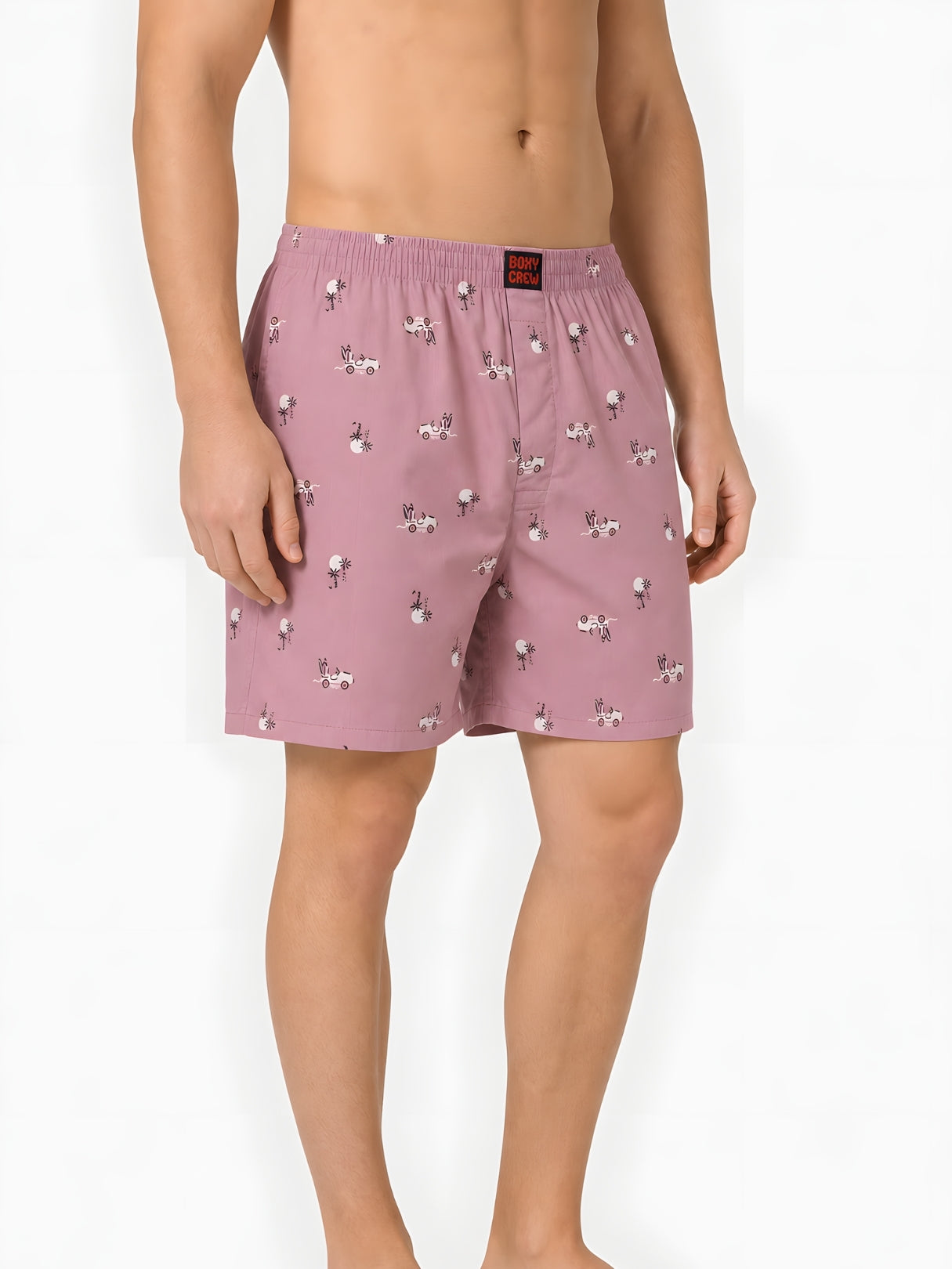 Boxy Crew Men White Solid T-Shirt with Pink Boxer Shorts Night Suit & Loungewear Set – product image 6