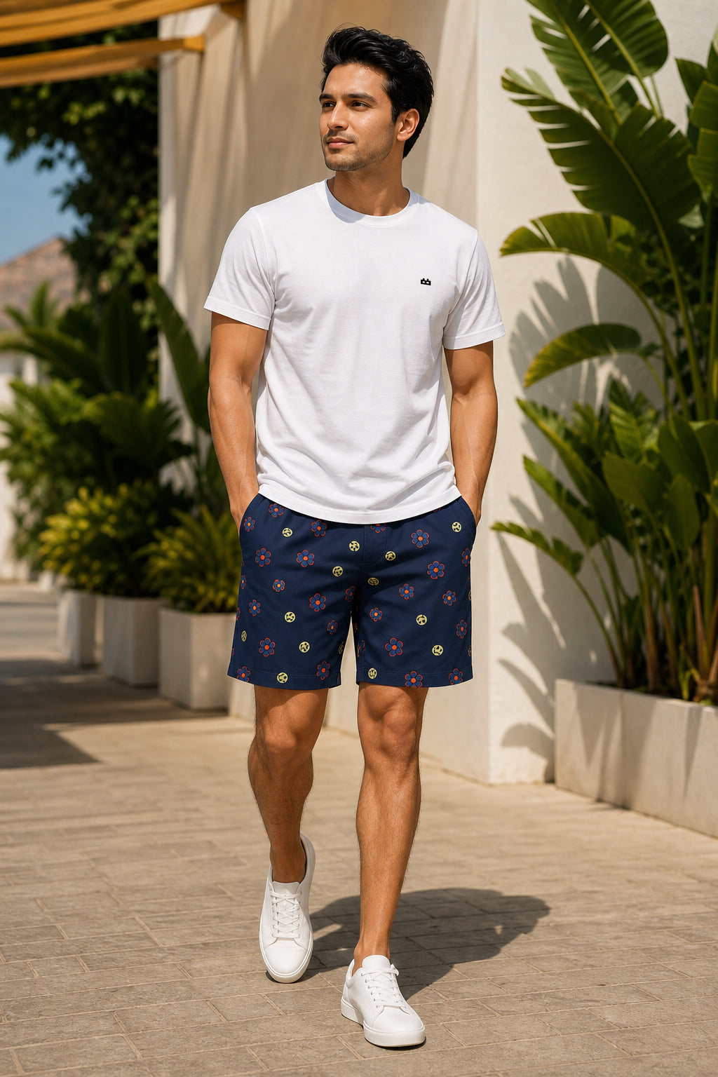 Boxy Crew Men White Solid T-Shirt with Navy Blue Boxer Shorts Night Suit & Loungewear Set – product image 1