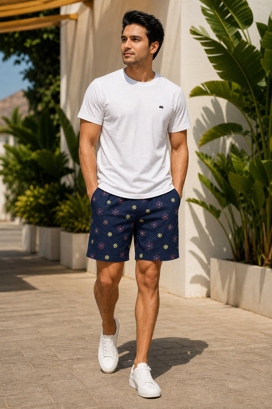Boxy Crew Men White Solid T-Shirt with Navy Blue Boxer Shorts Night Suit & Loungewear Set – product image 1