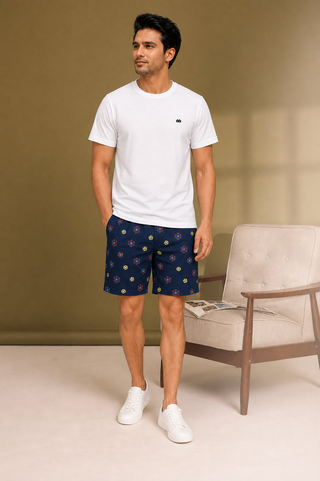 Boxy Crew Men White Solid T-Shirt with Navy Blue Boxer Shorts Night Suit & Loungewear Set – product image 3