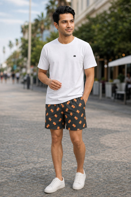Boxy Crew Men White Solid T-Shirt with Brown Boxer Shorts Night Suit & Loungewear Set – product image 1