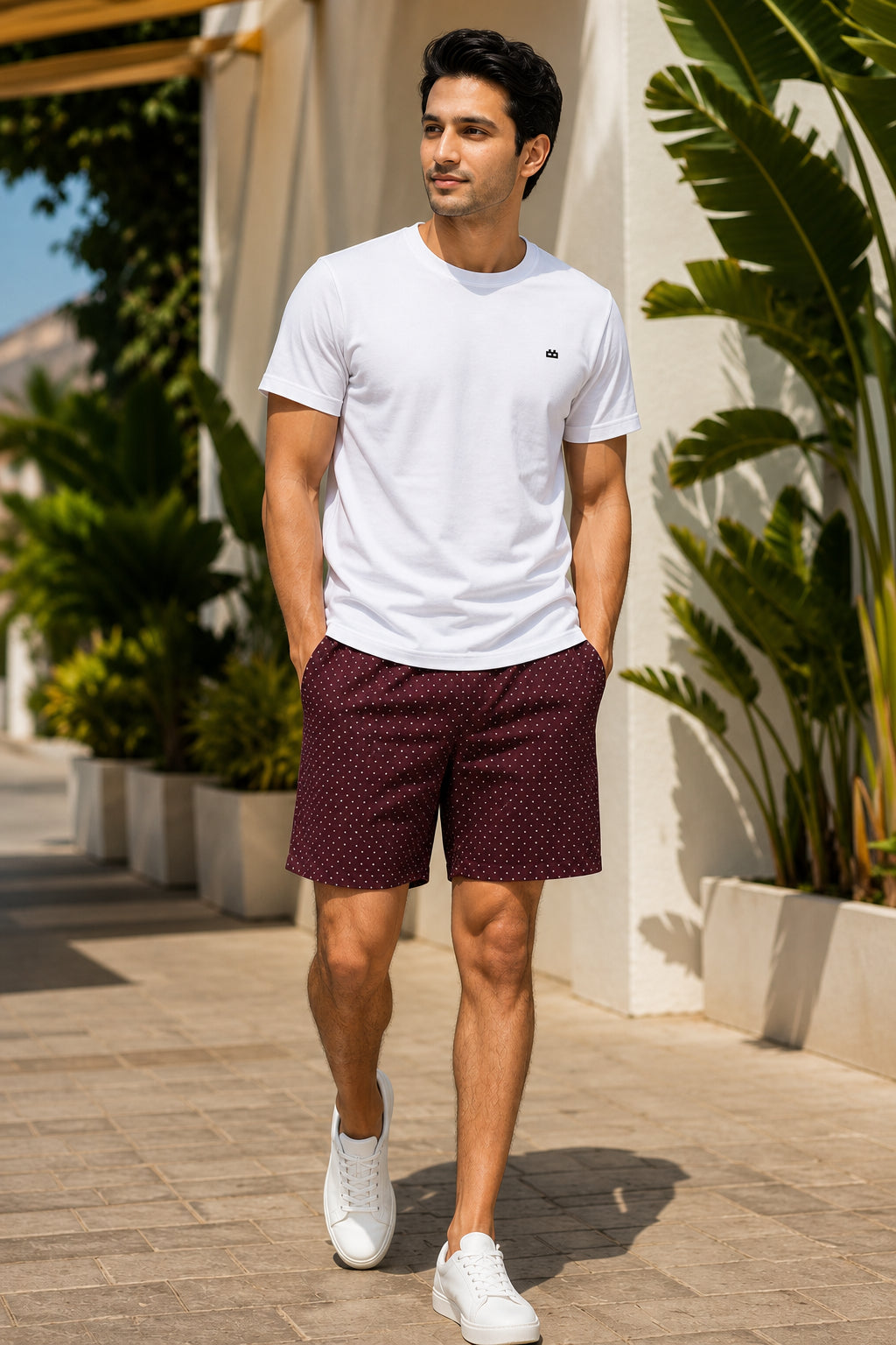 Boxy Crew Men White Solid T-Shirt with Maroon Boxer Shorts Night Suit & Loungewear Set – product image 1