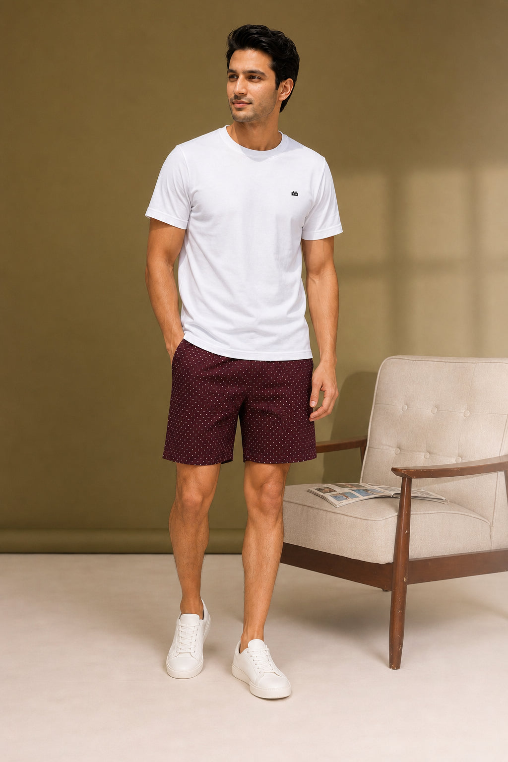 Boxy Crew Men White Solid T-Shirt with Maroon Boxer Shorts Night Suit & Loungewear Set – product image 3