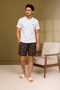 Boxy Crew Men White Solid T-Shirt with Dark Brown Boxer Shorts Night Suit & Loungewear Set – product image 3