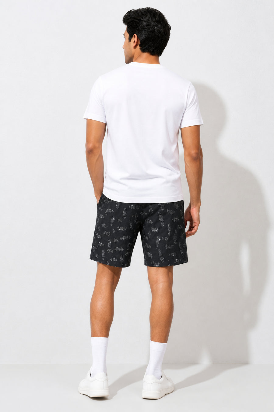 Boxy Crew Men White Solid T-Shirt with Black Boxer Shorts Night Suit & Loungewear Set – product image 2