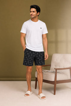 Boxy Crew Men White Solid T-Shirt with Black Boxer Shorts Night Suit & Loungewear Set – product image 3