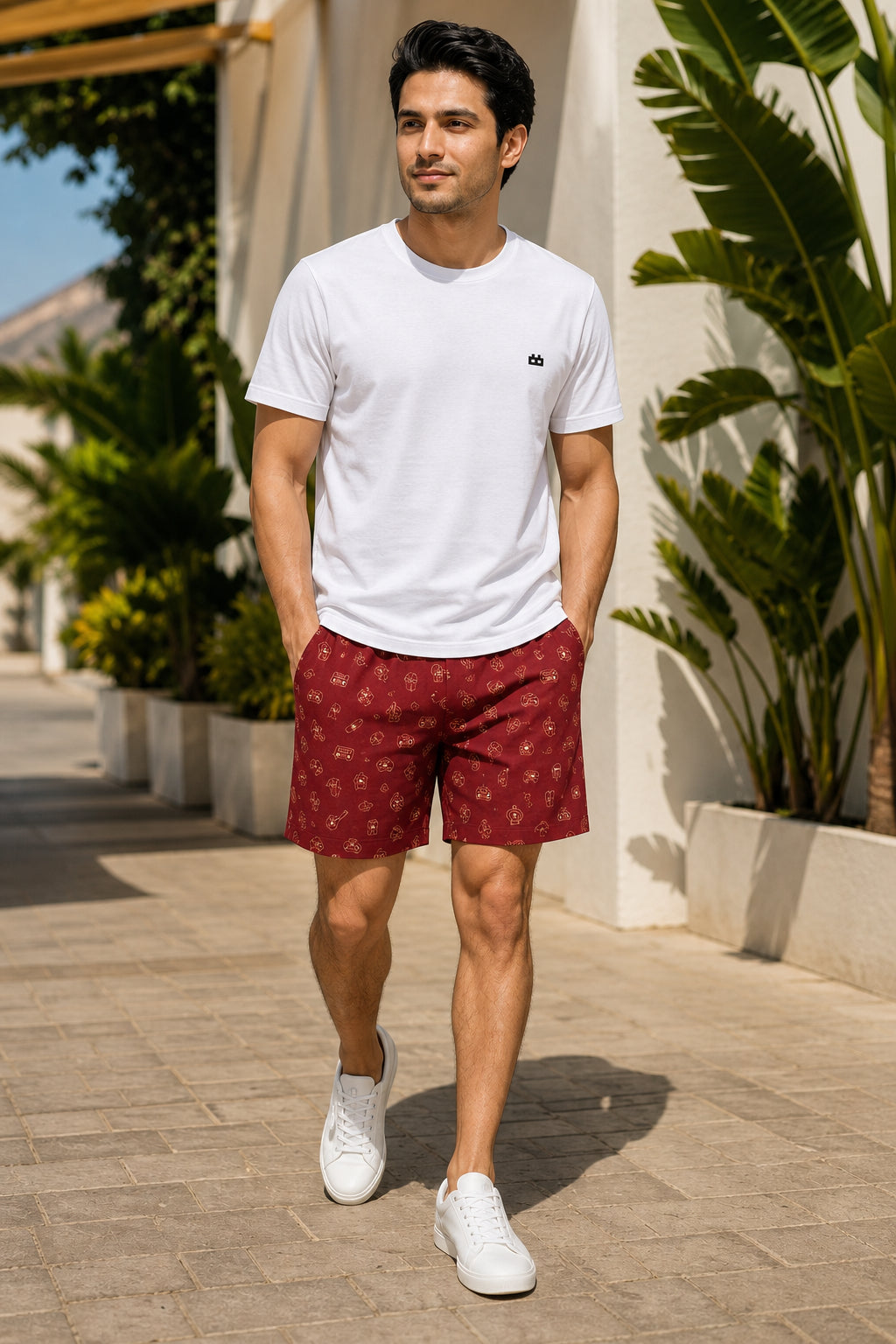 Boxy Crew Men White Solid T-Shirt with Brick Red Boxer Shorts Night Suit & Loungewear Set – product image 1