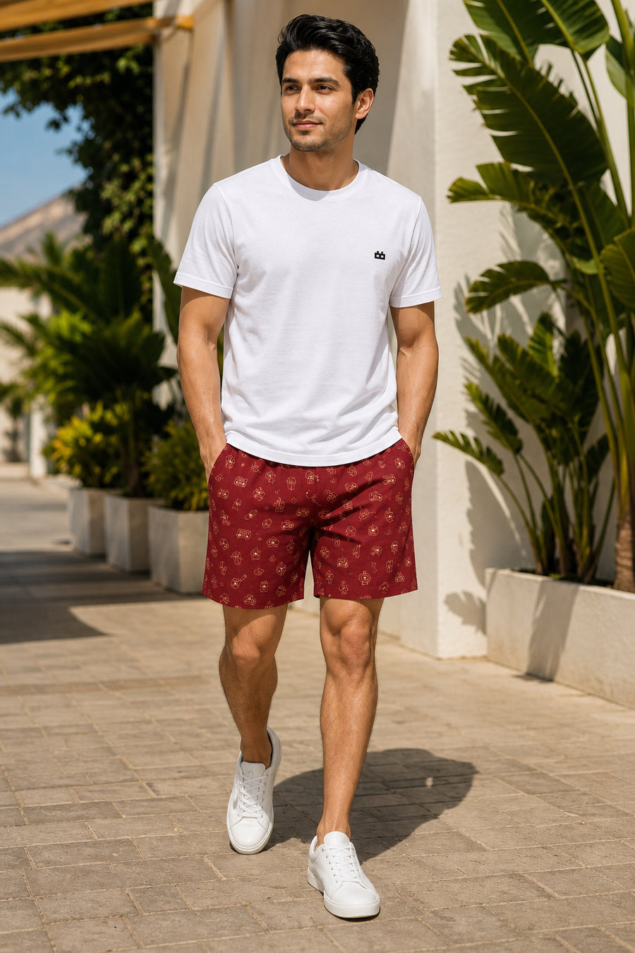 Boxy Crew Men White Solid T-Shirt with Brick Red Boxer Shorts Night Suit & Loungewear Set – product image 1