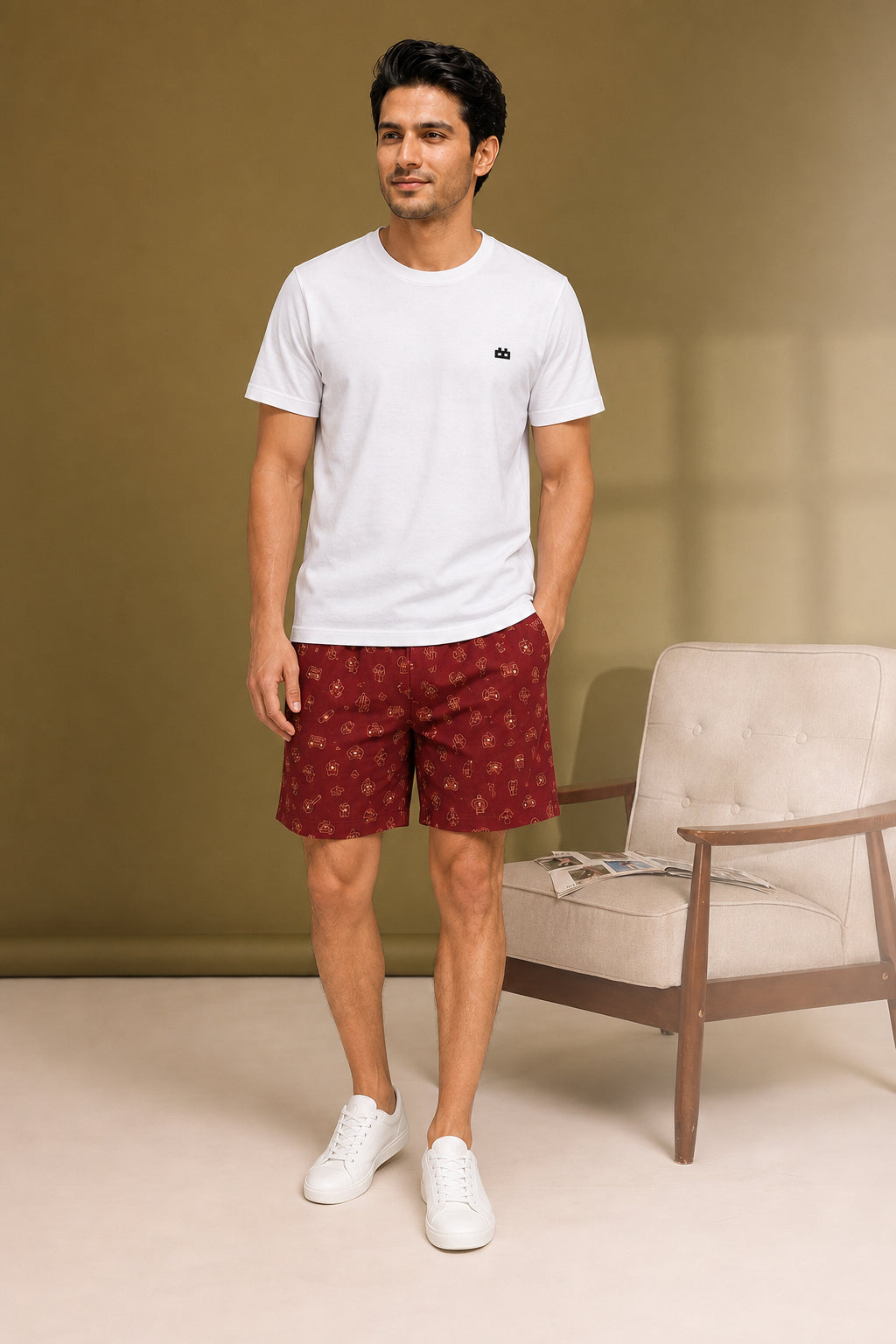 Boxy Crew Men White Solid T-Shirt with Brick Red Boxer Shorts Night Suit & Loungewear Set – product image 3
