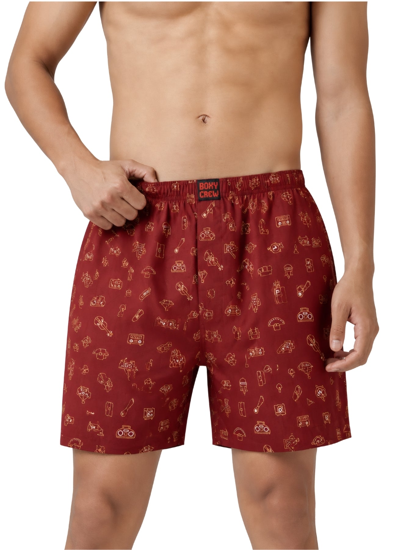 Boxy Crew Men White Solid T-Shirt with Brick Red Boxer Shorts Night Suit & Loungewear Set – product image 4