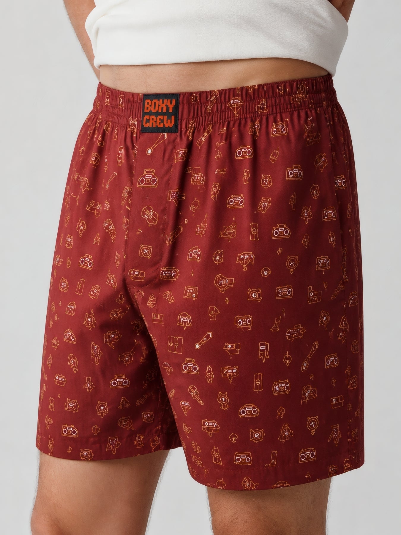Boxy Crew Men White Solid T-Shirt with Brick Red Boxer Shorts Night Suit & Loungewear Set – product image 7