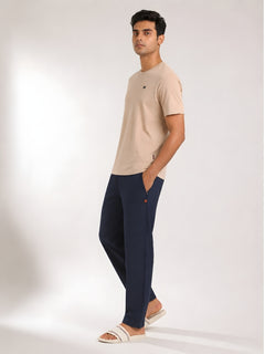 Boxy Crew Men's Night Suit Set - Beige T-Shirt & Navy Blue Solid Lounge Pyjama, 100% Cotton Sleepwear, No-Mark Elastic, Invisible Zip Pocket, Drawcord, Dual Pockets, – product image 7